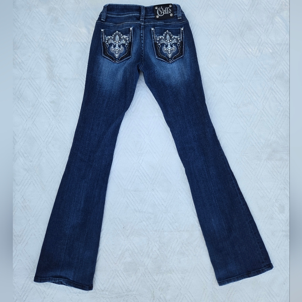 Cello Embellished Dark Blue Flare Jeans